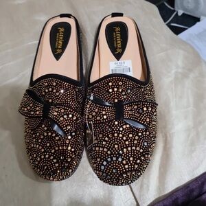 Fashion Bug Black and Gold Studded Flats